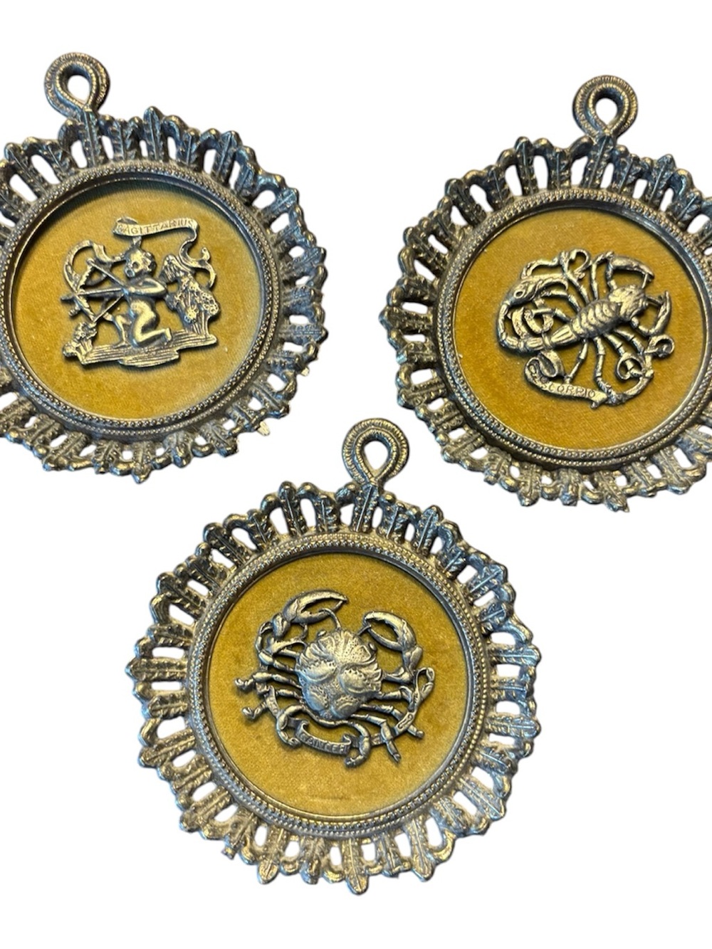 Set of 3 Brass Zodiac
Medallion wall hanging 1960's
Scorpio Cancer Sagittarius